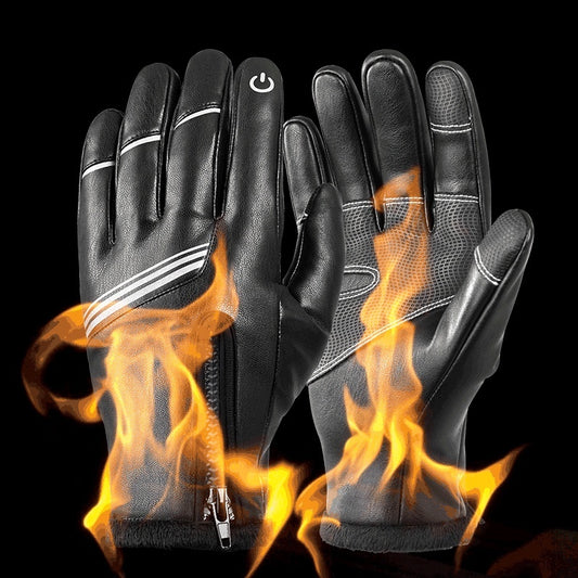 Winter Fleece-lined Thermal And Windproof Riding Leather Gloves