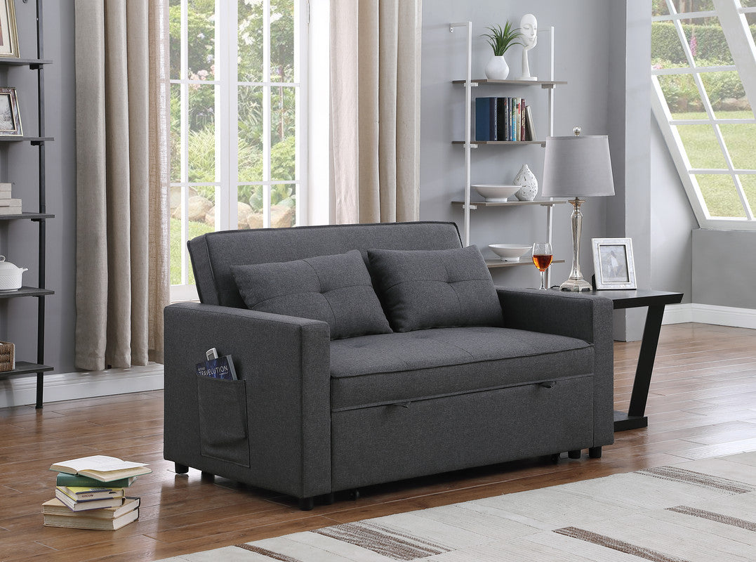 56 Inch Dark Grey Linen Convertible Sleeper Double Sofa