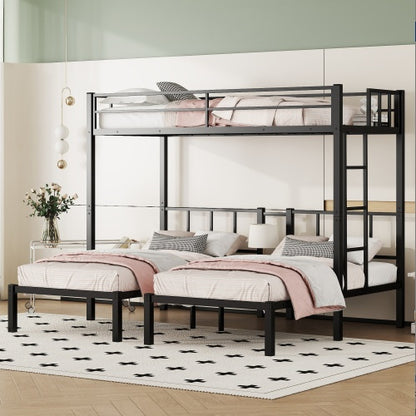 Twin Over Twin & Twin Bunk Beds For 3, Twin XL Over Twin Twin Bunk Bed Metal Triple Bunk Bed, Black