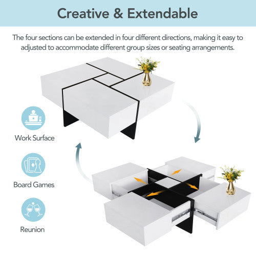 Unique Design Coffee Table With 4 Hidden Storage Compartments