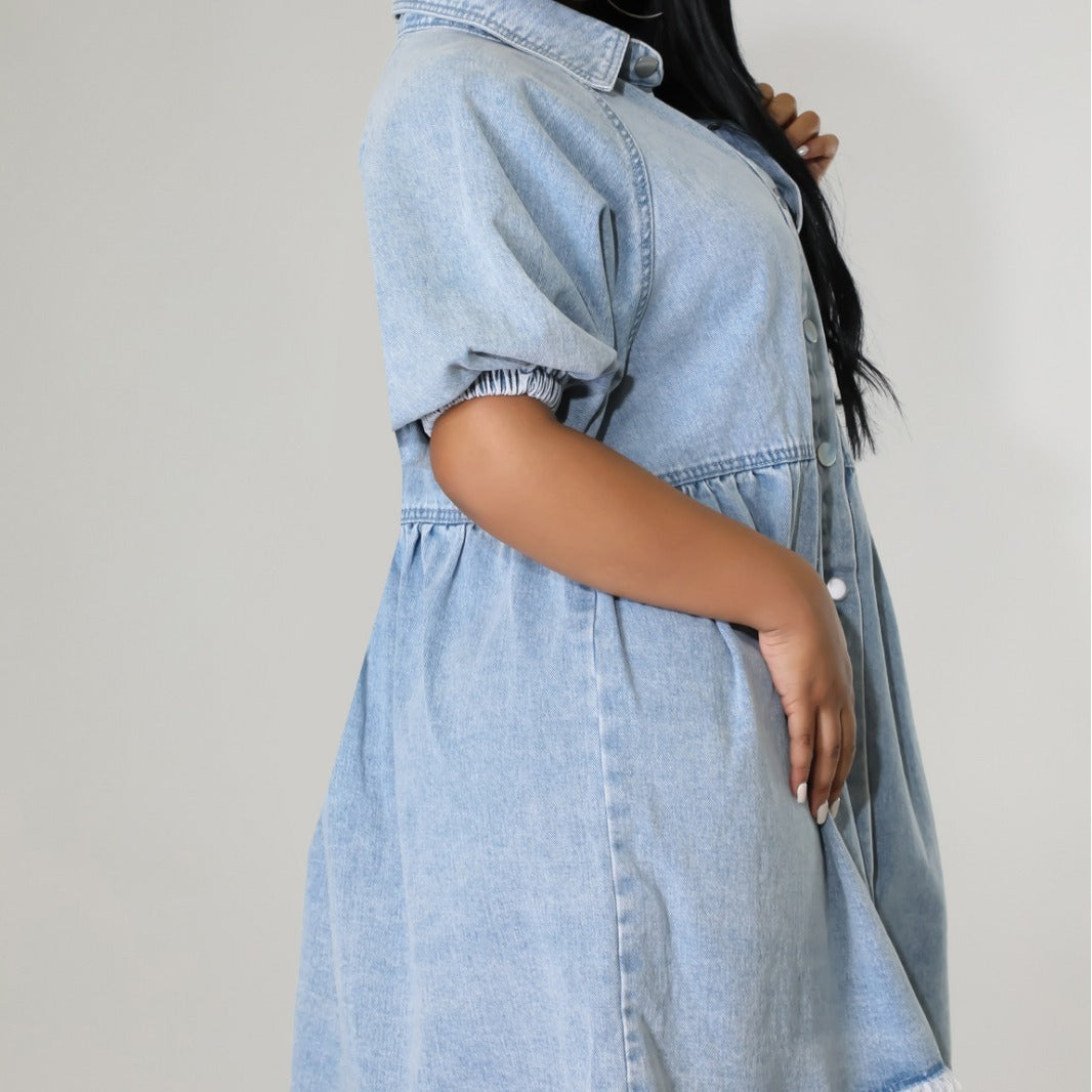 Women's Casual Cardigan Lapel Shirt Denim Dress