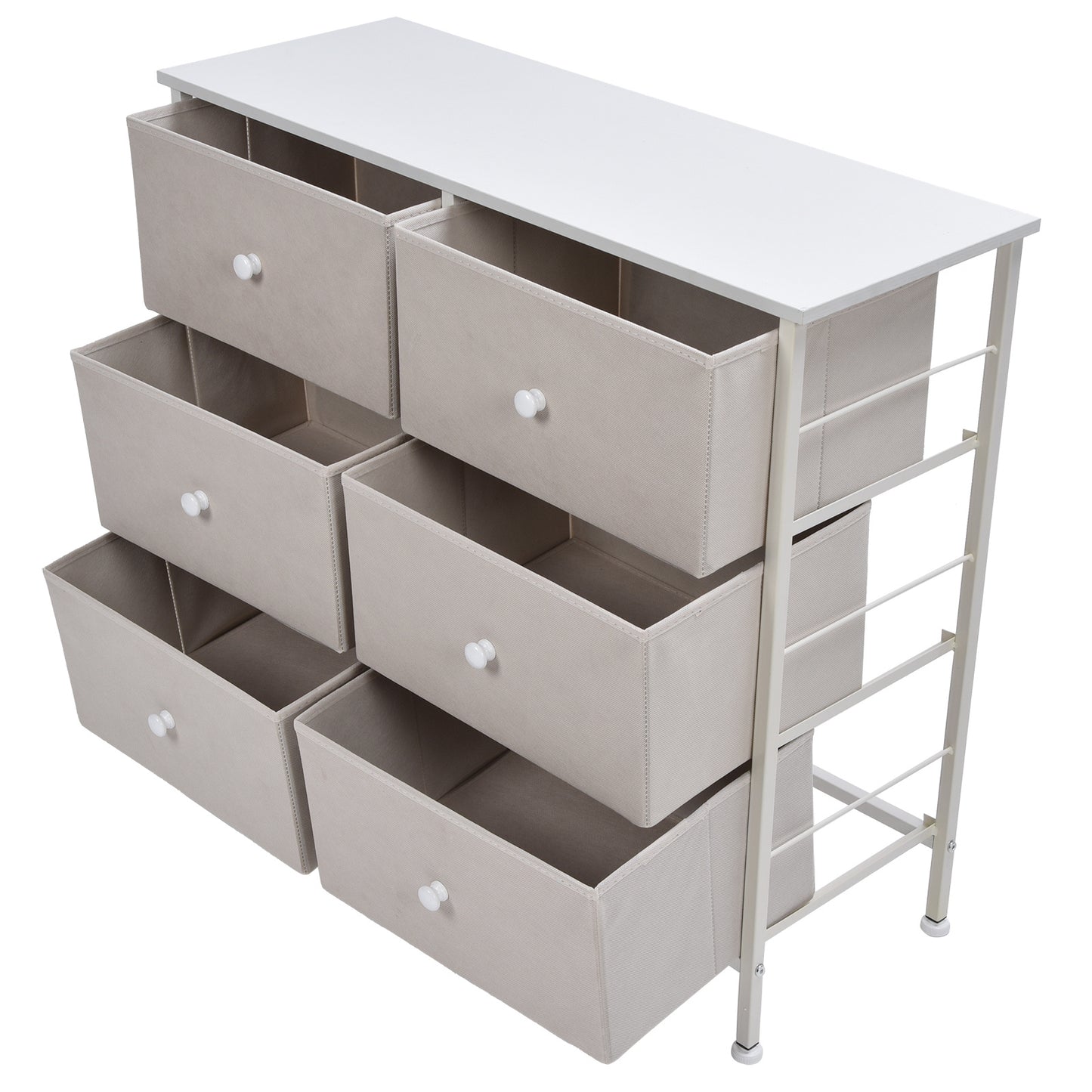 3Tier 6 Drawers Chest NonWoven Fabric Storage Cabinet Unit with Handles Home Bedroom Furniture White