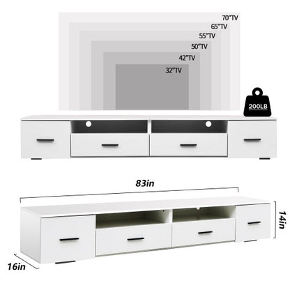 White TV Stand For Living Room, Modern Entertainment Center Stand For TV Up To 90 Inch, Large Led TV Stand With 4 Storage Drawers, High Glossy Waterproof TV Console, TV Table Media Furniture