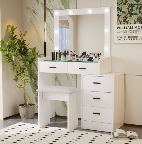 White Color Adjustable Dressing Table With 4 Drawers