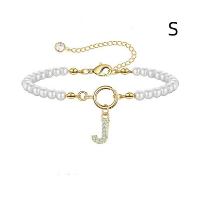 2024 New Fashion Toggle Clasp Initial Bracelet Women A-Z Letter Pendant 6mm Pearl Bracelet For Women Jewelry Gift