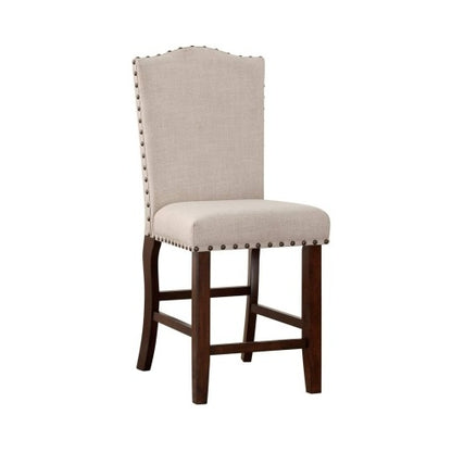 Classic Cream Upholstered Cushion Chairs Set Of 2pc Counter Height Dining Chair Nailheads Solid Wood Legs Dining Room