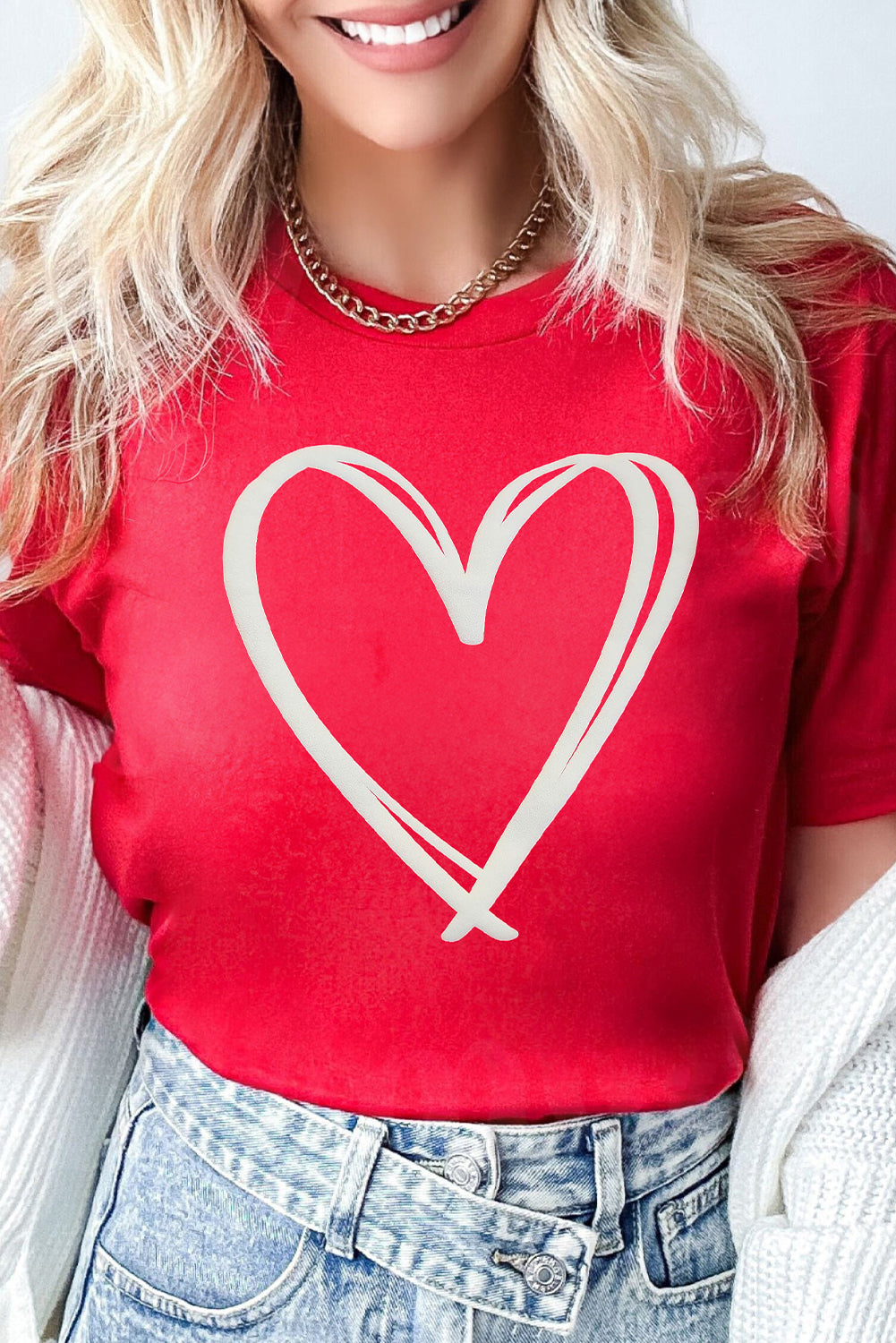 Red Double Heart Pattern Valentines Crewneck Tee