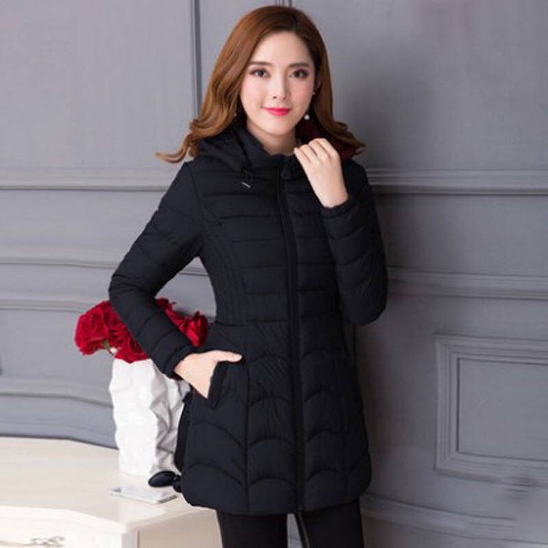 Women's Mid-length Simple Slim-fit Figure Flattering Mid-length Cotton-padded Coat