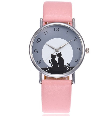 Nouveau Mode Belle Chat Montre En Cuir  Femmes Montres Quartz