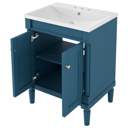 24  Bathroom Vanity With Top Sink, 2-Tier Modern Bathroom Storage Cabinet, Single Sink Bathroom Vanity, Large Storage Shelves