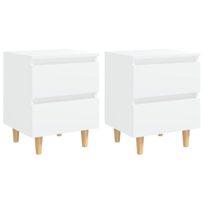 vidaXL Bed Cabinets with Solid Pinewood Legs 2 pcs White 40x35x50 cm