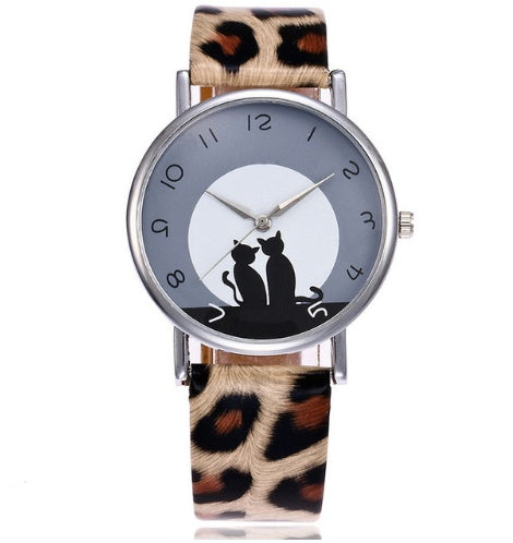 Nouveau Mode Belle Chat Montre En Cuir  Femmes Montres Quartz