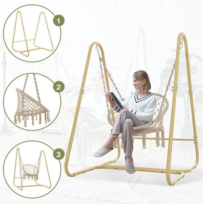 Swing Chair Handmade Macrame Swing Hammock Chair With Stand