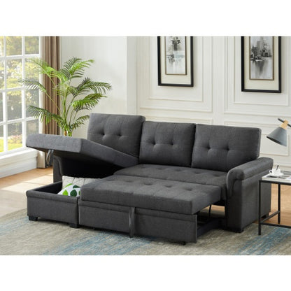 Dark Gray Linen Reversible Sleeper Sectional Sofa With Storage Chaise