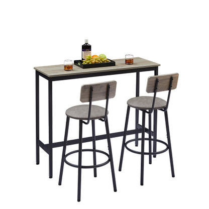 Bar Table Set With 2 Bar Stools PU Soft Seat With Backrest, Grey