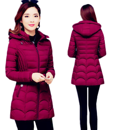 Women's Mid-length Simple Slim-fit Figure Flattering Mid-length Cotton-padded Coat