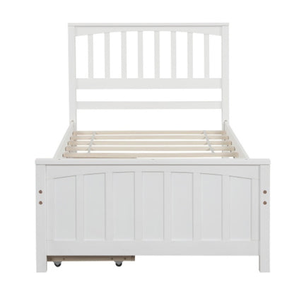 Twin Size Platform Bed With Two Drawers, White