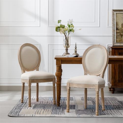 2 Solid Wood Frame Linen Fabric Oval Back Dining Chairs