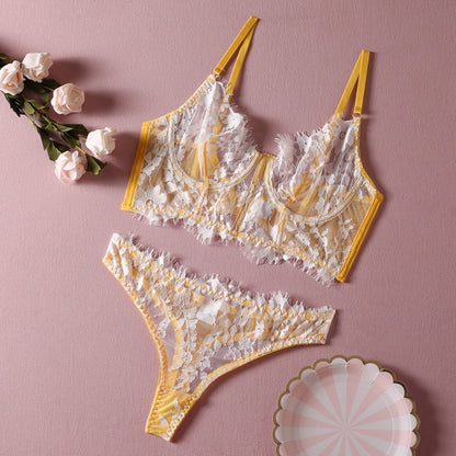 Steel Ring Embroidered Beautiful Sexy Underwear Suit