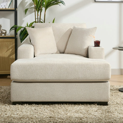 43.5 Oversized Chaise Lounger Modern Style Sofa Couch ,with Pillows, Charge Station  Cup Holders, Chenille Fabric