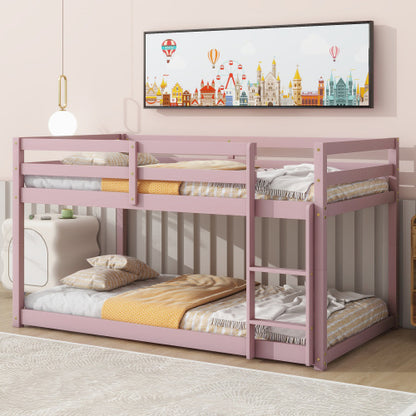 Twin Over Twin Floor Bunk Bed,Pink