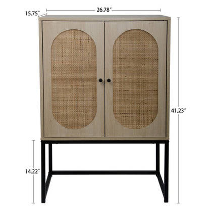 Allen 2 Door High Cabinet, Rattan, Built-in Adjustable Shelf, Easy Assembly, Free Standing Cabinet For Living Room Bedroom