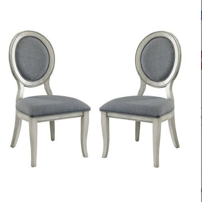 Transitional Antique White And Gray Side Chairs Set Of 2 Chairs Dining Room Furniture Padded Fabric Seat