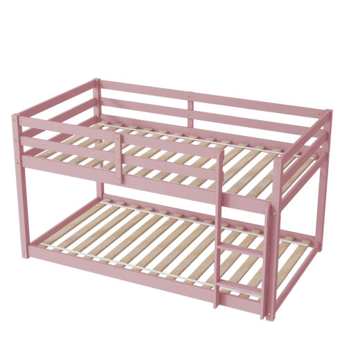 Twin Over Twin Floor Bunk Bed,Pink