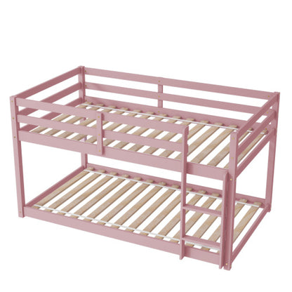 Twin Over Twin Floor Bunk Bed,Pink