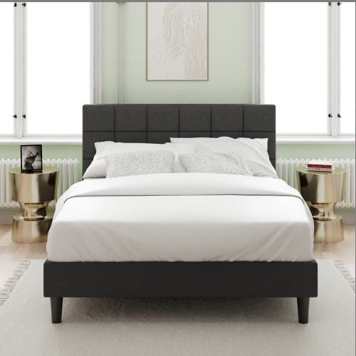 Upholstered Platform Bed Square Stitch - Queen