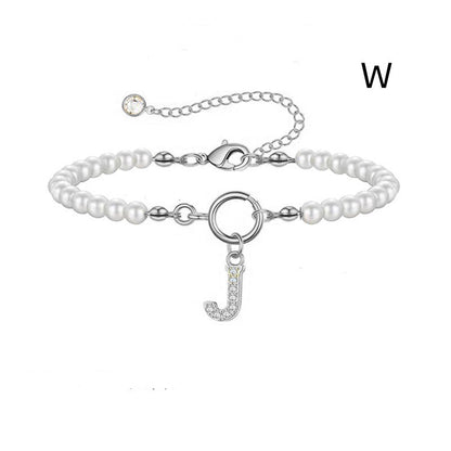 2024 New Fashion Toggle Clasp Initial Bracelet Women A-Z Letter Pendant 6mm Pearl Bracelet For Women Jewelry Gift