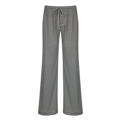 Women's Striped Print Trousers Y2K Fashion Casual Lace Up Home Straight  Wide-leg Pants