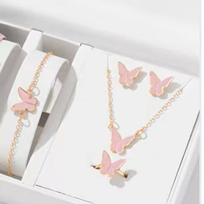 5PCS Fashion Butterfly Pendants Necklace Earrings Ring Bracelet Sets For Women Jewelry Set Bridal Wedding Jewelry Gift