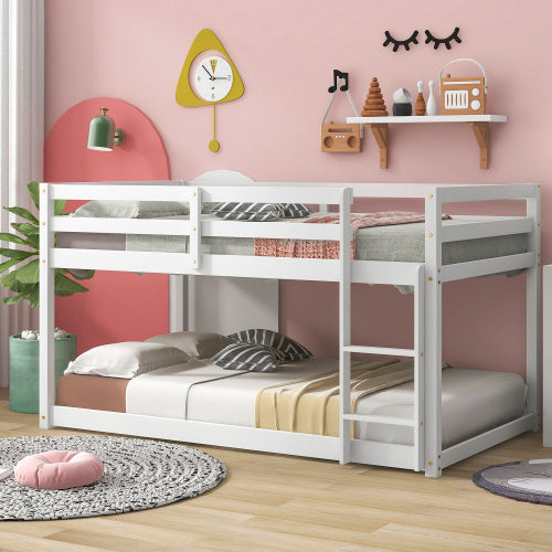 Twin Over Twin Floor Bunk Bed, White