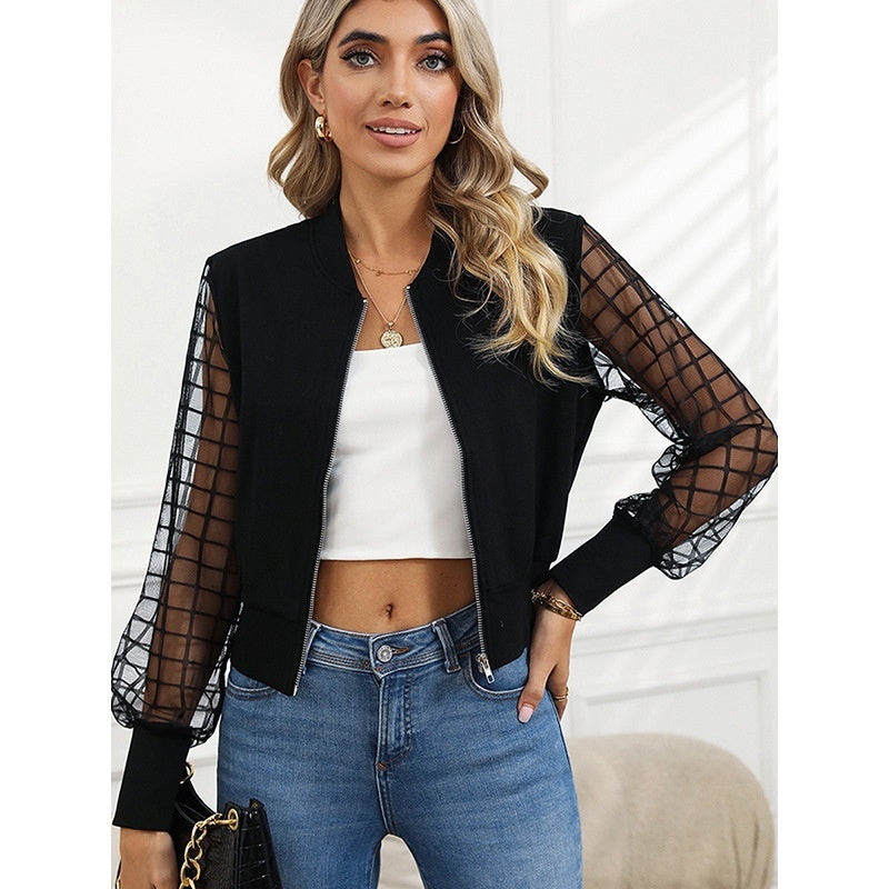 Women European And American Personalized Plaid Mesh Jacket Women Factory Direct Sales