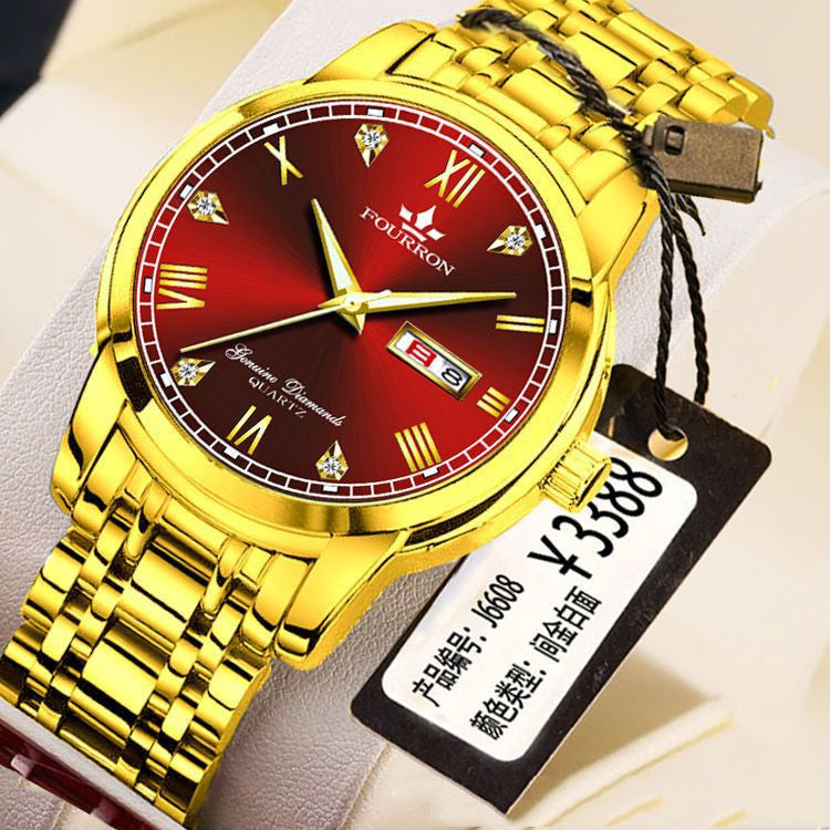 New Luminous Double Calendar Quartz Stainless Steel Waterproof Men's Watch With Watch