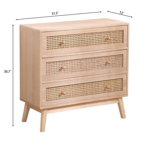 31.5 3-Drawers Rattan Storage Cabinet Rattan Drawer,for Bedroom,Living Room,Natural