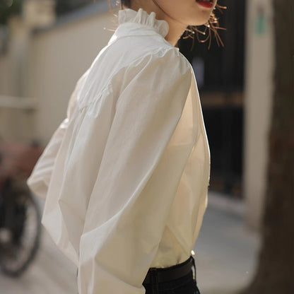 Women's Lace Collar Solid Color Shirt