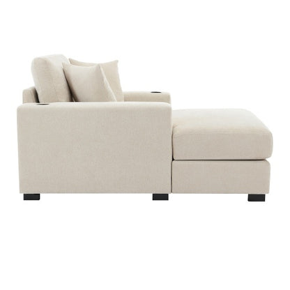 43.5 Oversized Chaise Lounger Modern Style Sofa Couch ,with Pillows, Charge Station  Cup Holders, Chenille Fabric