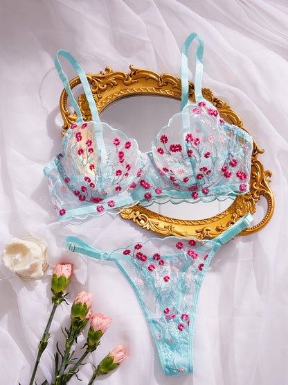 Bra Embroidery Floral Comfortable Soft Multi-color Underwear For Women