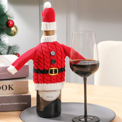 Christmas Holiday Decoration Knitted Clothes Wine Bottle Home Xmas New Year Dinner Table Decoration