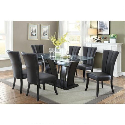 Black Faux Leather Upholstered Lines Back Set Of 2pc Chairs Dining Room Wide Flair Back Chair