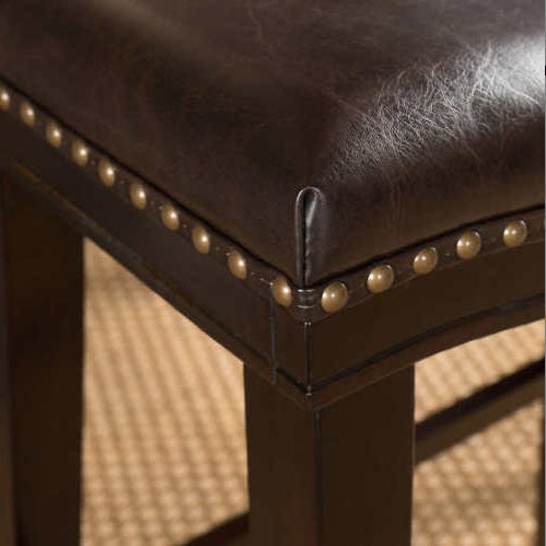 Contemporary Upholstered Saddle Counter Stool With Nailhead Trim Dark Brown