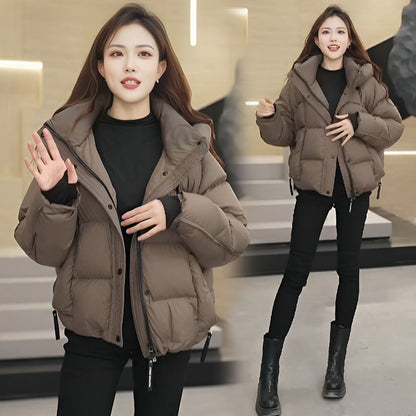 Women's Short Cotton Jacket Hooded Loose Coat