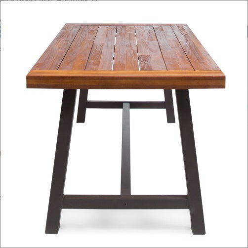 Carlie Outdoor Sandblast Finished Dining Table With Rustic Metal Finished Iron Legs