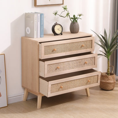 31.5 3-Drawers Rattan Storage Cabinet Rattan Drawer,for Bedroom,Living Room,Natural