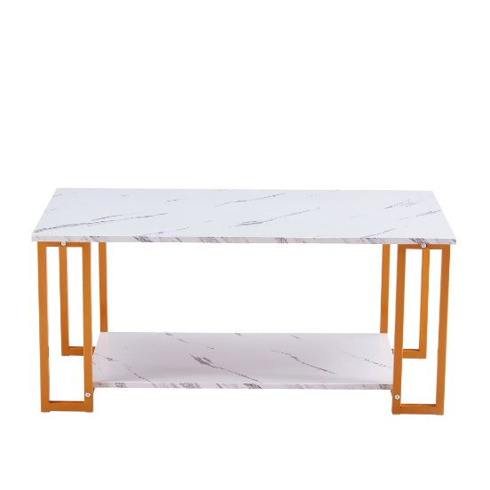 Coffee Table, 2 Layers 1.5cm Thick Marble MDF Rectangle Tabletop Iron Coffee Table