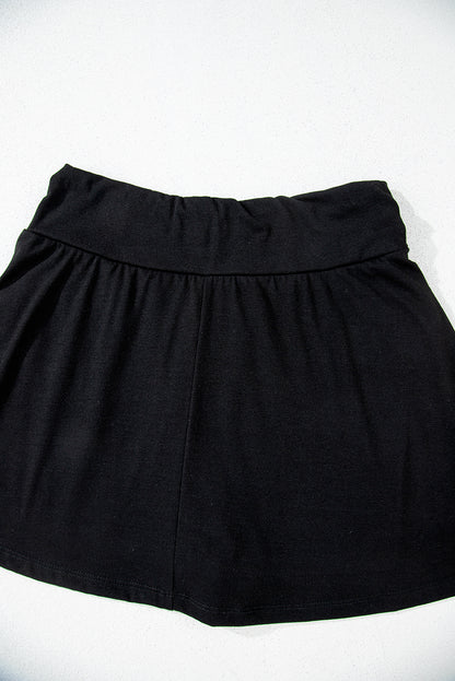 Black Ruched Wide Waistband Plain Skort