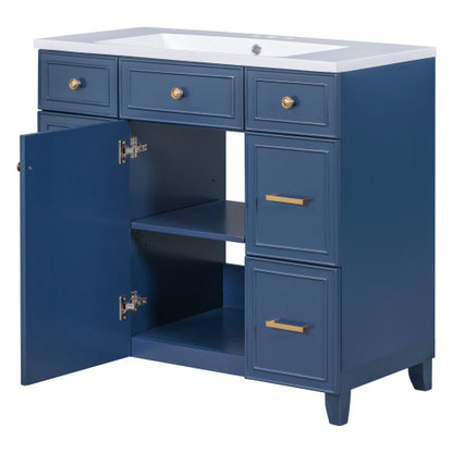 36  Bathroom Vanity Cabinet With Sink Top Combo Set, Navy Blue, Single Sink, Shaker Cabinet With Soft Closing Door And Drawer