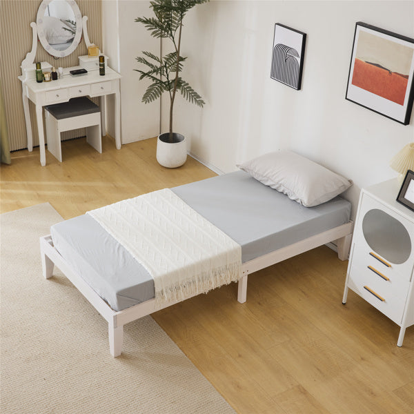 Basic Bed Frame Washed White Wooden Bed